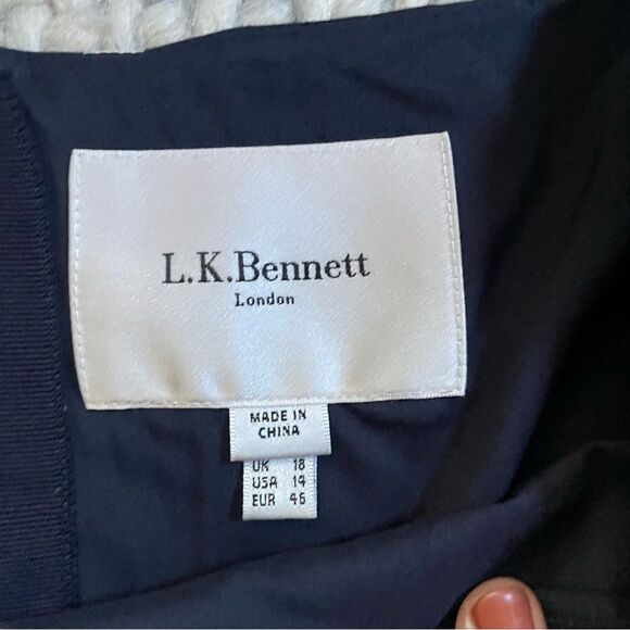 L.K. Bennett Laury Navy White Printed Shift Dress 14 - Picture 5 of 7